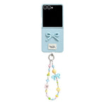 For Samsung Galaxy Z Flip7 5G Case 3D Bow Soft Touch Hard PC Phone Cover with Beaded Bracelet Strap