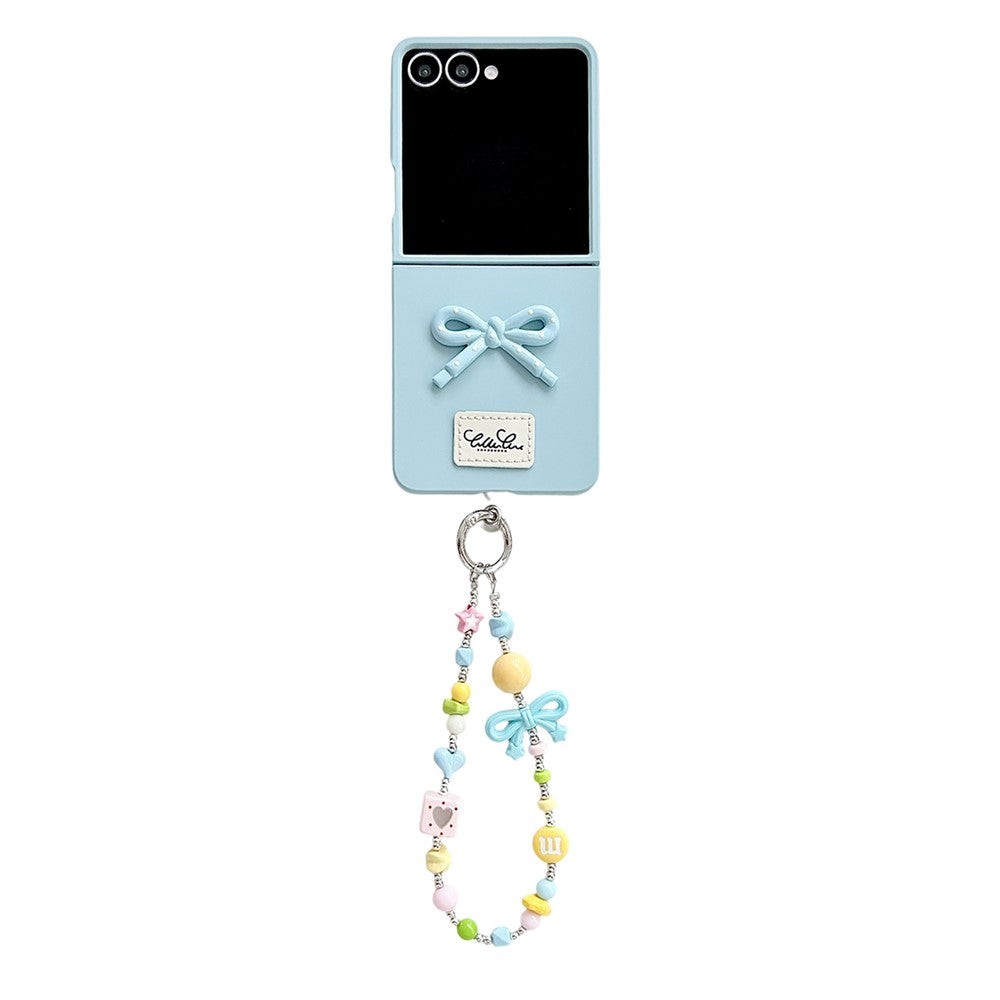 For Samsung Galaxy Z Flip7 5G Case 3D Bow Soft Touch Hard PC Phone Cover with Beaded Bracelet Strap