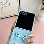 For Samsung Galaxy Z Flip7 5G Case 3D Bow Soft Touch Hard PC Phone Cover with Beaded Bracelet Strap