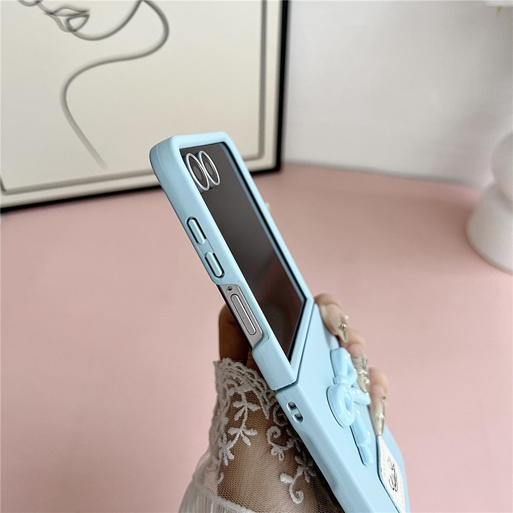 For Samsung Galaxy Z Flip7 5G Case 3D Bow Soft Touch Hard PC Phone Cover with Beaded Bracelet Strap