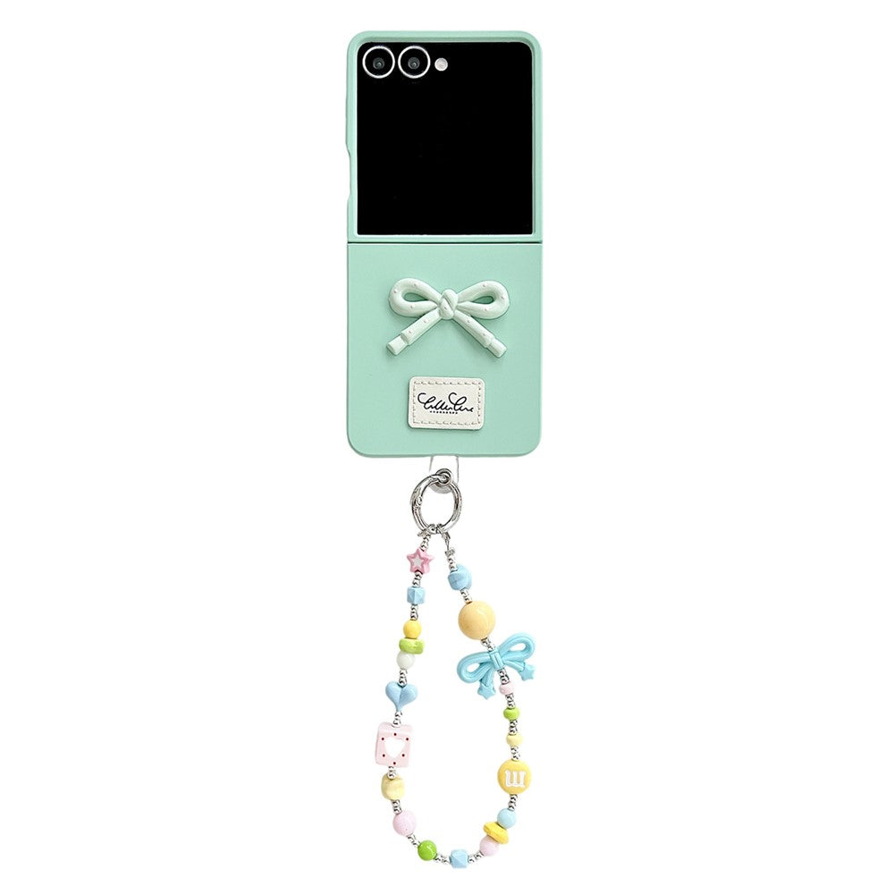 For Samsung Galaxy Z Flip7 5G Case 3D Bow Soft Touch Hard PC Phone Cover with Beaded Bracelet Strap