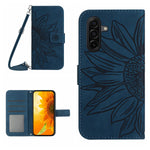 For Samsung Galaxy S26 FE Wallet Case Sunflower Imprinted PU Leather Phone Stand Cover with Shoulder Strap