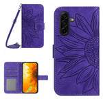 For Samsung Galaxy S26 FE Wallet Case Sunflower Imprinted PU Leather Phone Stand Cover with Shoulder Strap