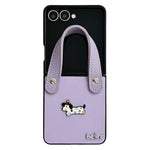 For Samsung Galaxy Z Flip7 5G Case Dachshund Pattern PU Leather + PC Protective Cover with Wrist Strap