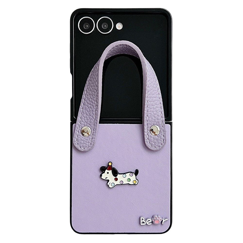 For Samsung Galaxy Z Flip7 5G Case Dachshund Pattern PU Leather + PC Protective Cover with Wrist Strap