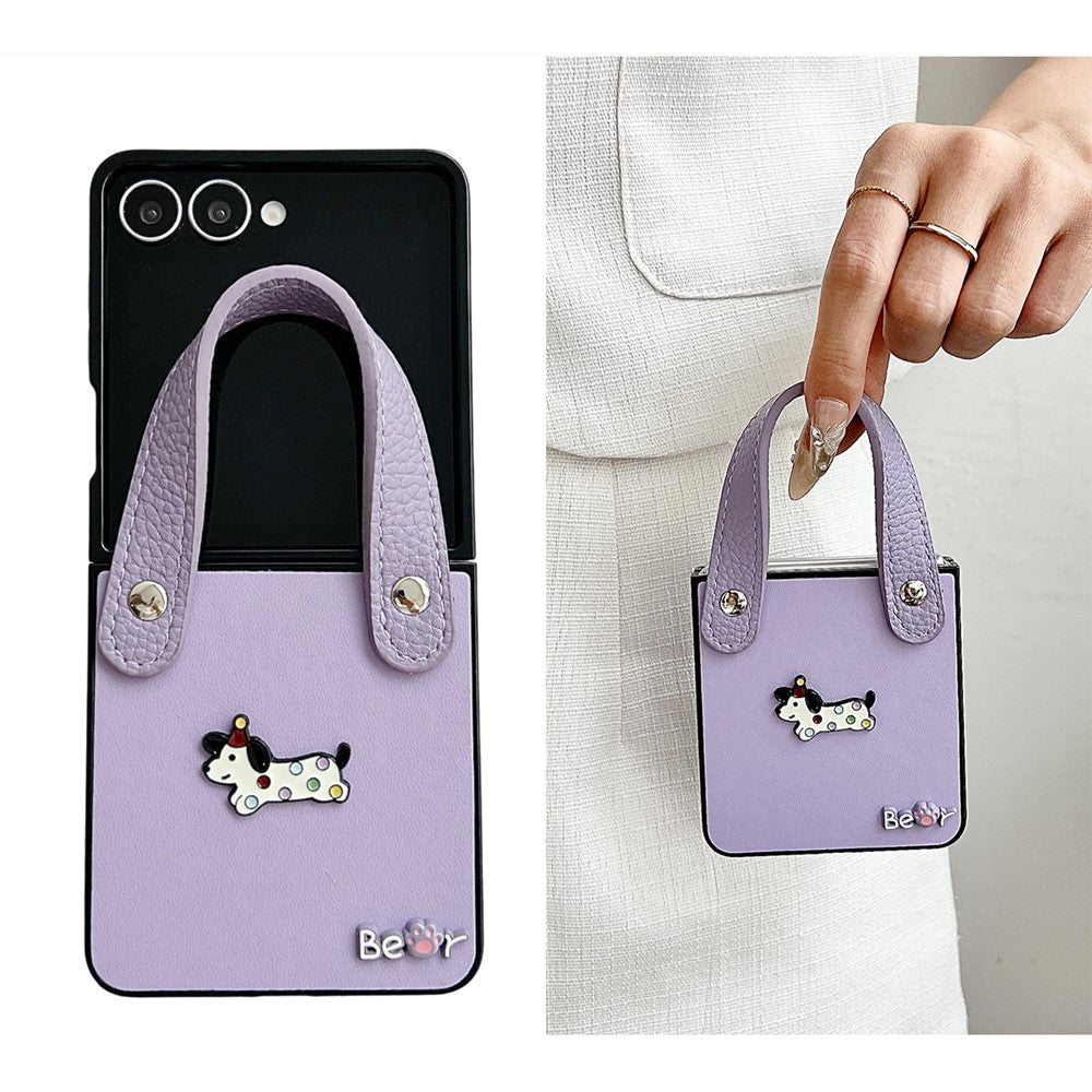 For Samsung Galaxy Z Flip7 5G Case Dachshund Pattern PU Leather + PC Protective Cover with Wrist Strap