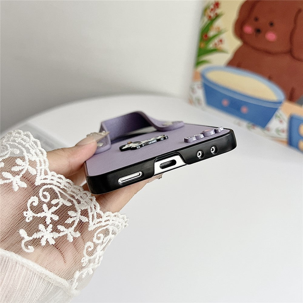 For Samsung Galaxy Z Flip7 5G Case Dachshund Pattern PU Leather + PC Protective Cover with Wrist Strap