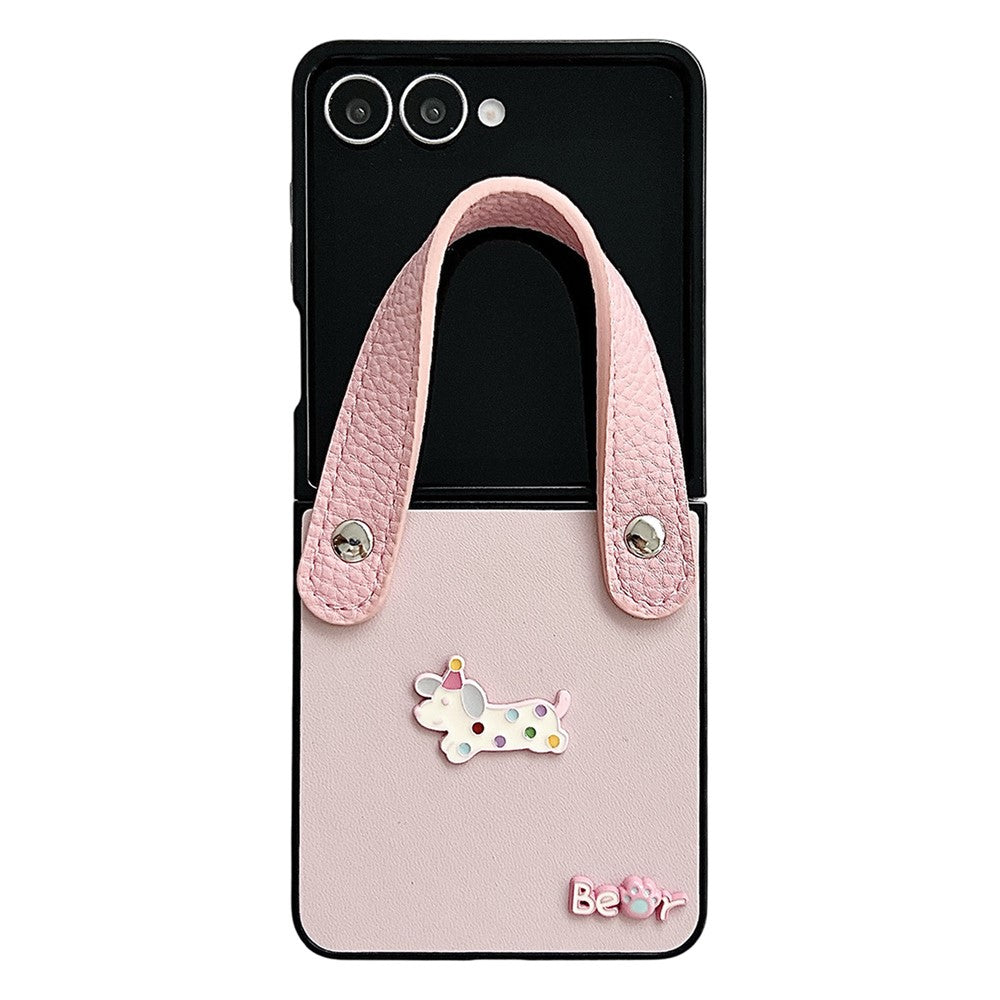 For Samsung Galaxy Z Flip7 5G Case Dachshund Pattern PU Leather + PC Protective Cover with Wrist Strap