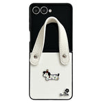 For Samsung Galaxy Z Flip7 5G Case Dachshund Pattern PU Leather + PC Protective Cover with Wrist Strap