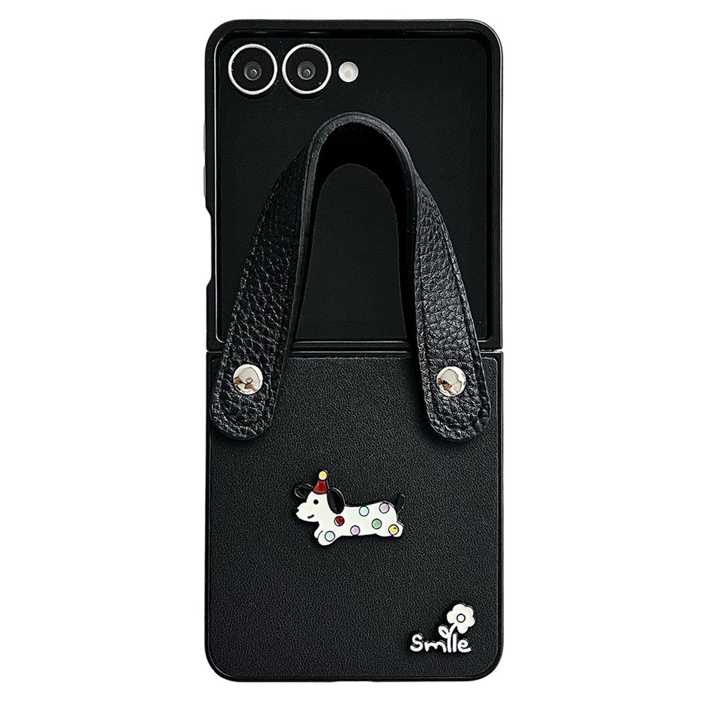 For Samsung Galaxy Z Flip7 5G Case Dachshund Pattern PU Leather + PC Protective Cover with Wrist Strap