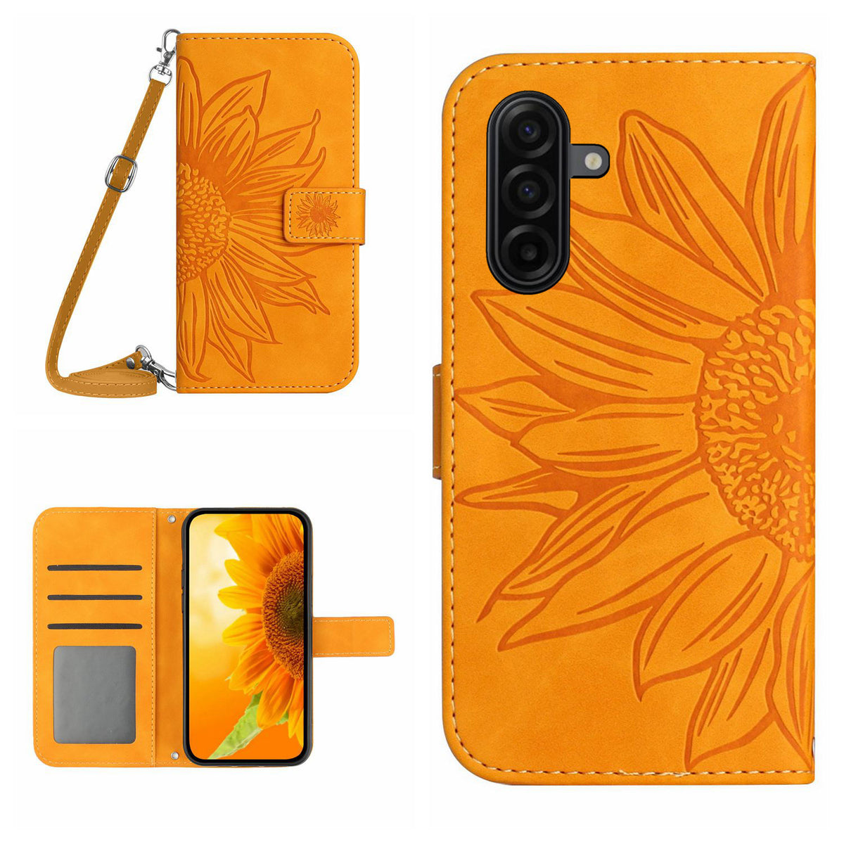 For Samsung Galaxy A37 5G / Galaxy A36 5G Wallet Case Sunflower Imprinted  PU Leather Phone Stand Cover with Shoulder Strap