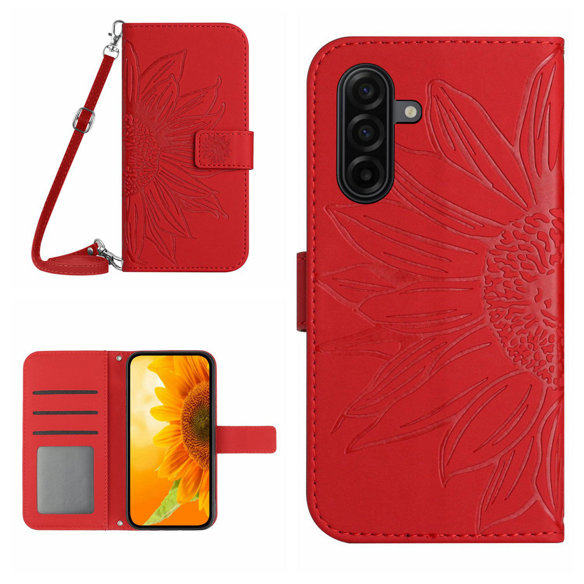For Samsung Galaxy S26+ Wallet Case Sunflower Imprinted  PU Leather Phone Stand Cover with Shoulder Strap