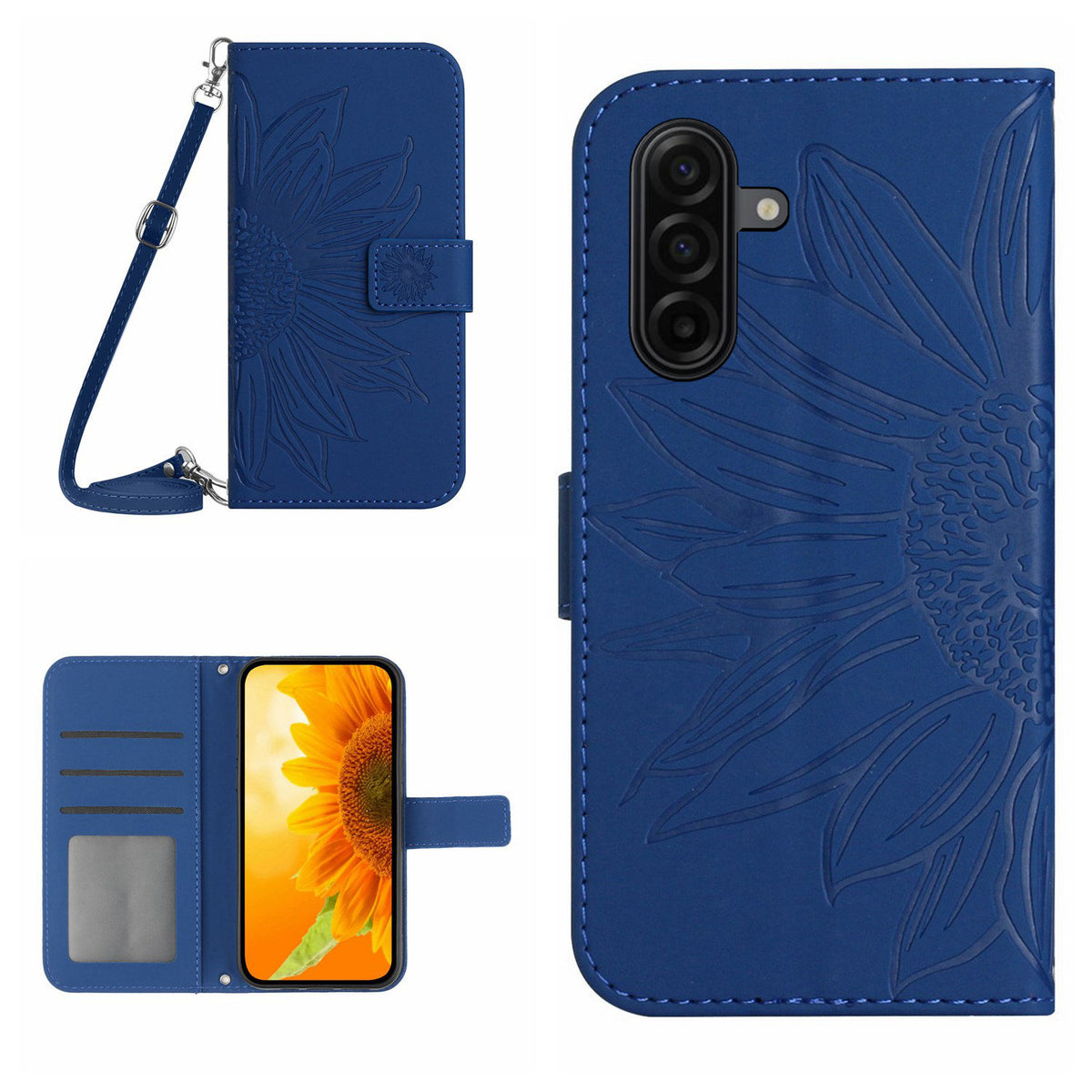 For Samsung Galaxy S26+ Wallet Case Sunflower Imprinted  PU Leather Phone Stand Cover with Shoulder Strap