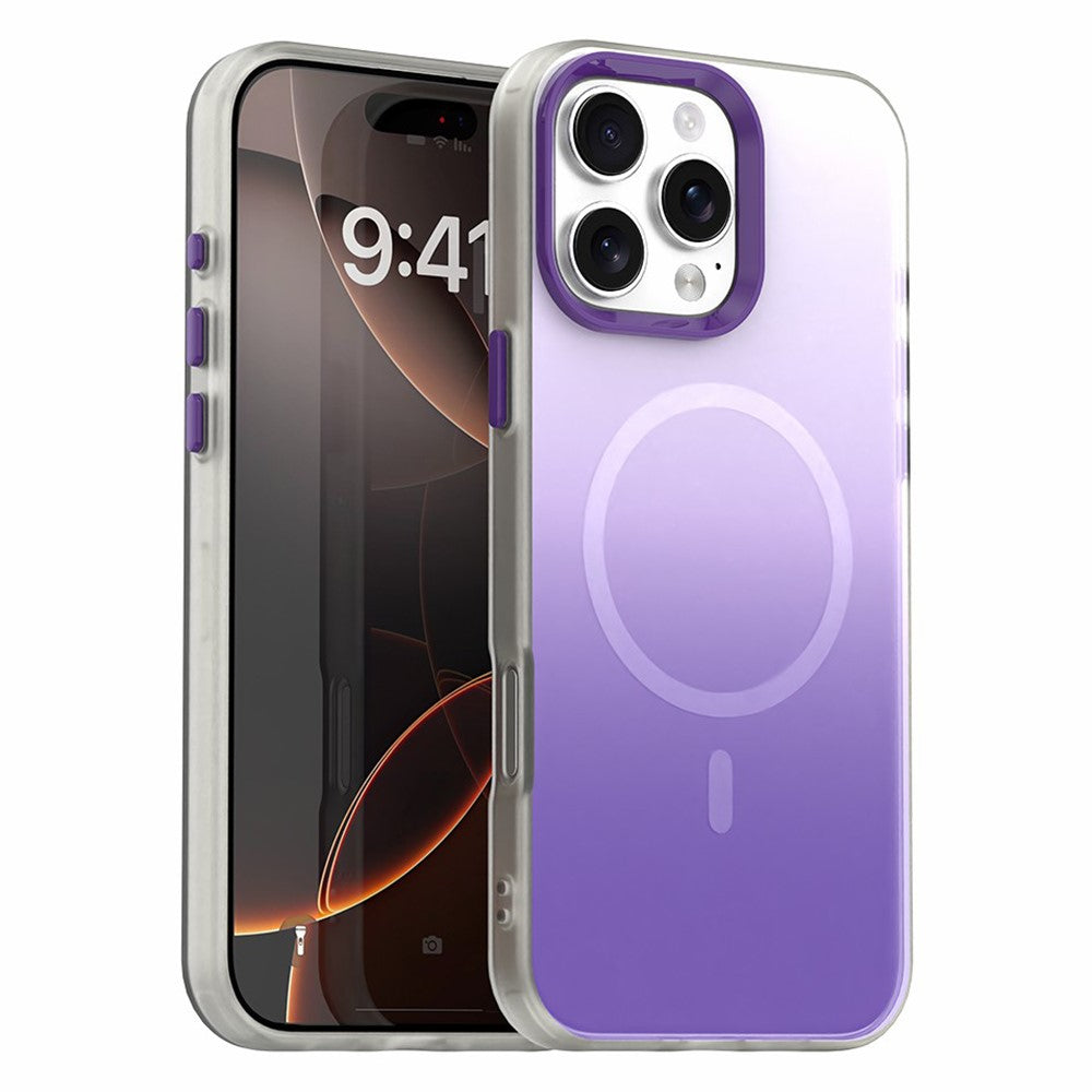 For iPhone 16 Pro Max Magnetic Case Gradient TPU + PET + PC IMD Shockproof Phone Cover