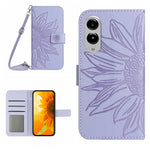 For Samsung Galaxy S25 Edge Wallet Case Sunflower Imprinted  PU Leather Phone Stand Cover with Shoulder Strap