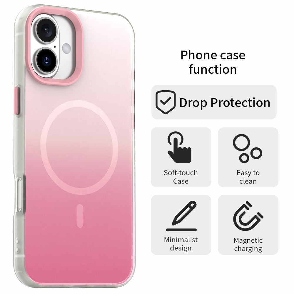 For iPhone 16 Plus Magnetic Case Gradient TPU + PET + PC IMD Shockproof Phone Cover