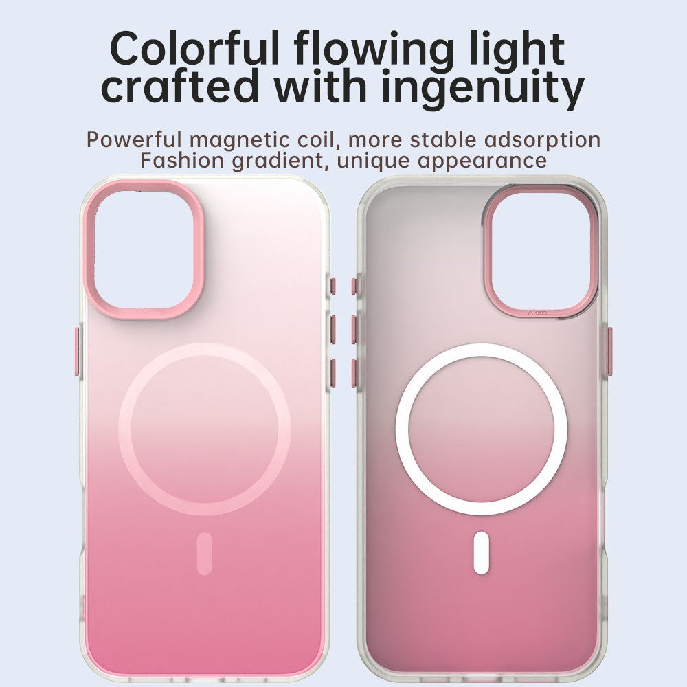 For iPhone 16 Plus Magnetic Case Gradient TPU + PET + PC IMD Shockproof Phone Cover