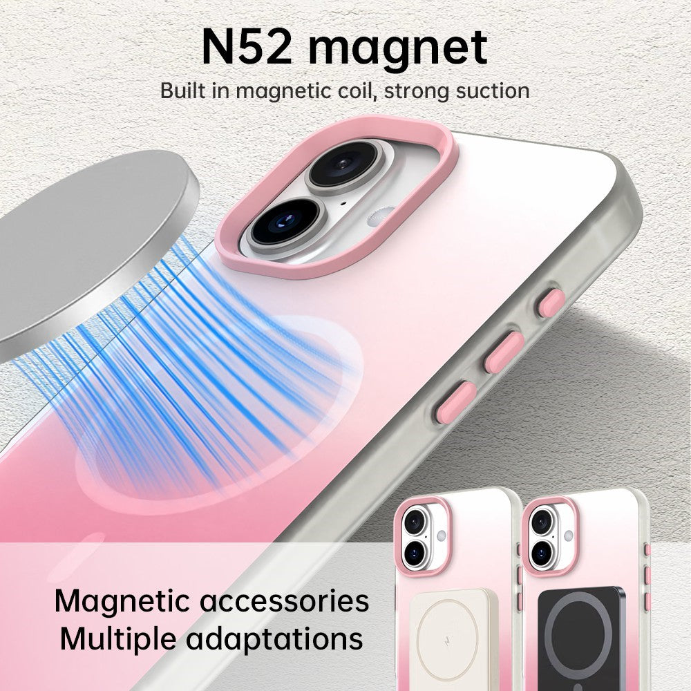 For iPhone 16 Plus Magnetic Case Gradient TPU + PET + PC IMD Shockproof Phone Cover