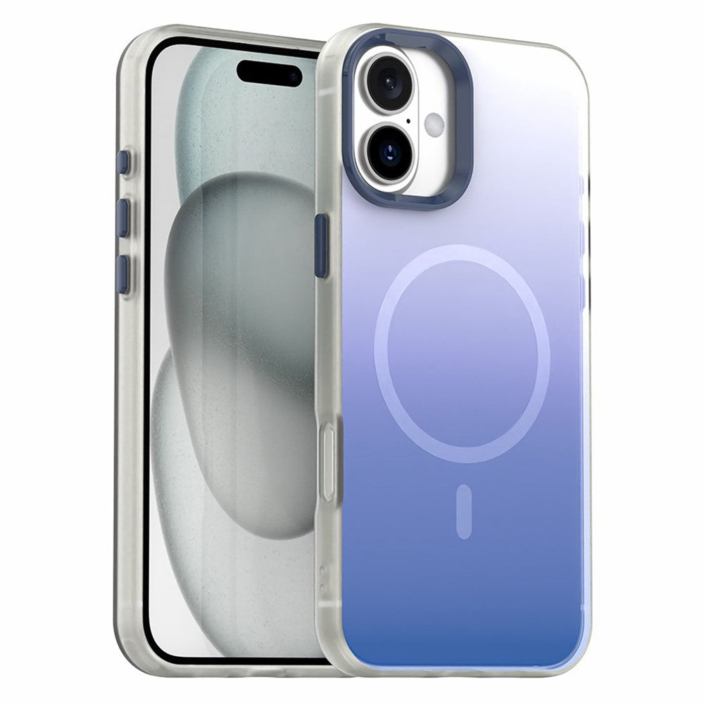 For iPhone 16 Plus Magnetic Case Gradient TPU + PET + PC IMD Shockproof Phone Cover