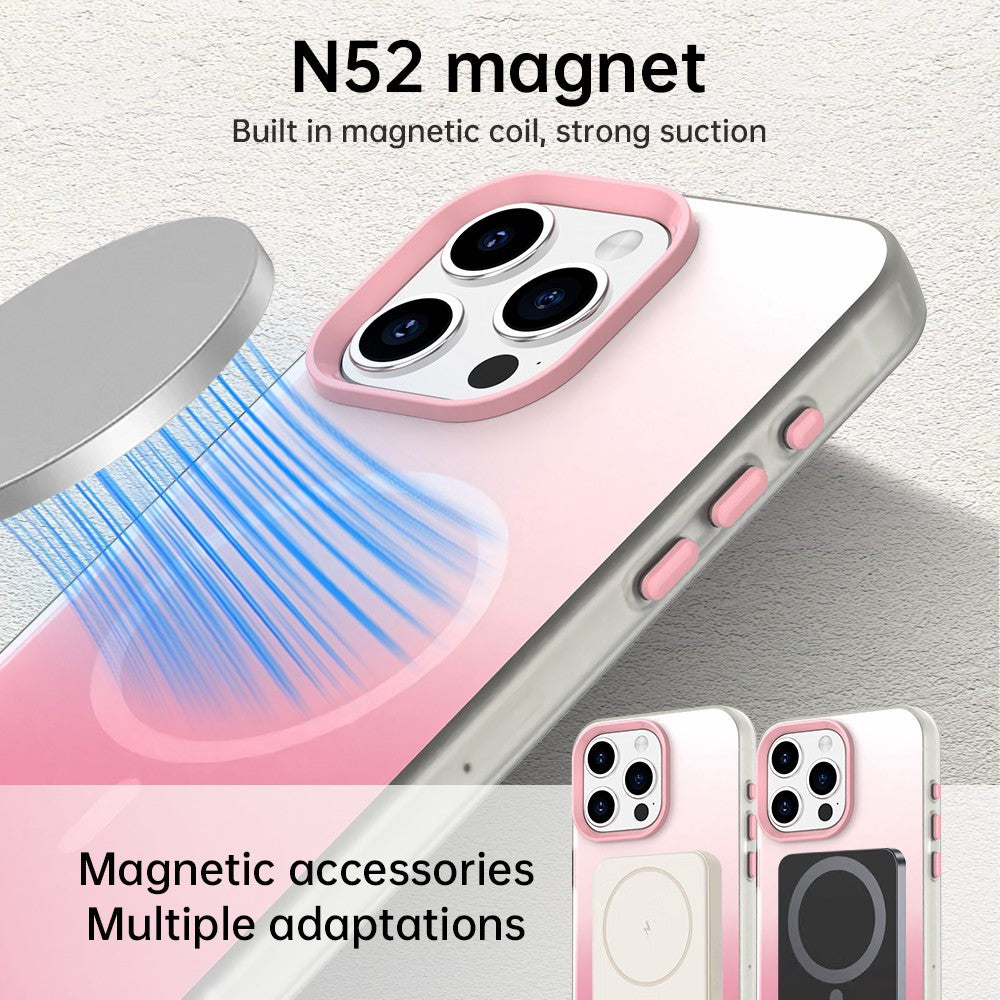 For iPhone 15 Pro Max Magnetic Case Gradient TPU + PET + PC IMD Shockproof Phone Cover