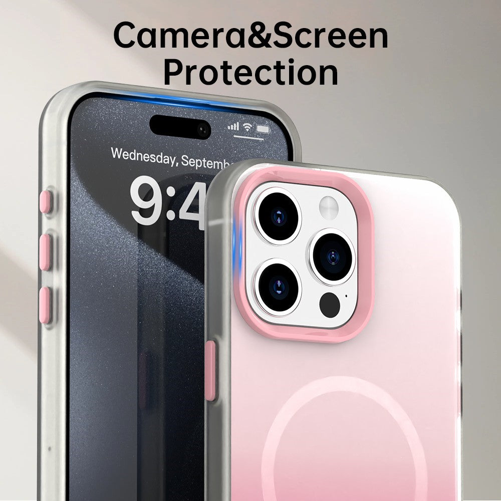 For iPhone 15 Pro Max Magnetic Case Gradient TPU + PET + PC IMD Shockproof Phone Cover