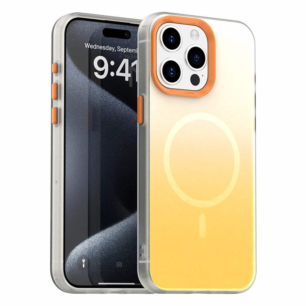 For iPhone 15 Pro Max Magnetic Case Gradient TPU + PET + PC IMD Shockproof Phone Cover