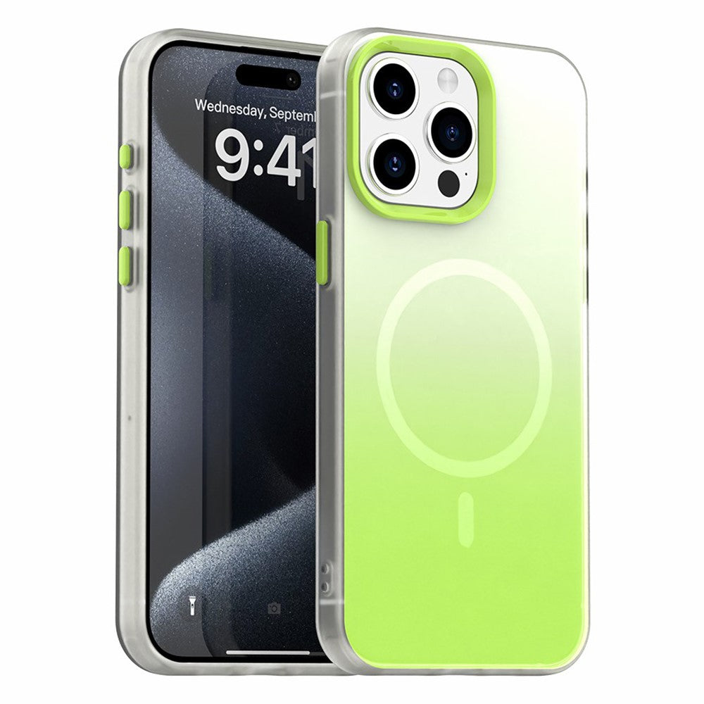 For iPhone 15 Pro Max Magnetic Case Gradient TPU + PET + PC IMD Shockproof Phone Cover