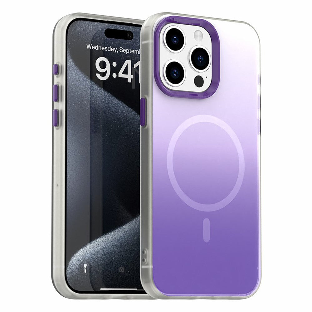 For iPhone 15 Pro Max Magnetic Case Gradient TPU + PET + PC IMD Shockproof Phone Cover