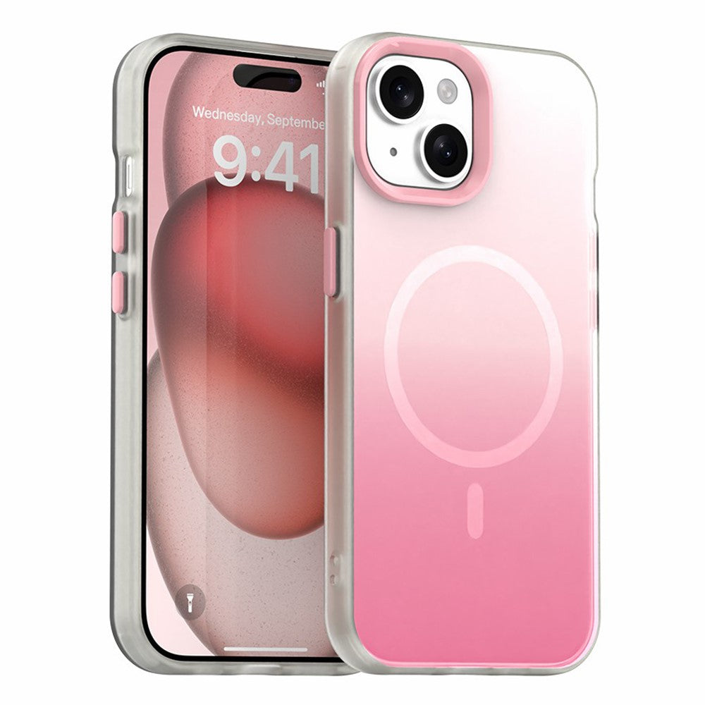 For iPhone 15 Magnetic Case Gradient TPU + PET + PC IMD Shockproof Phone Cover