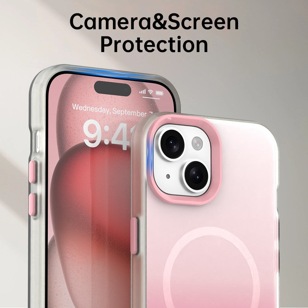 For iPhone 15 Magnetic Case Gradient TPU + PET + PC IMD Shockproof Phone Cover