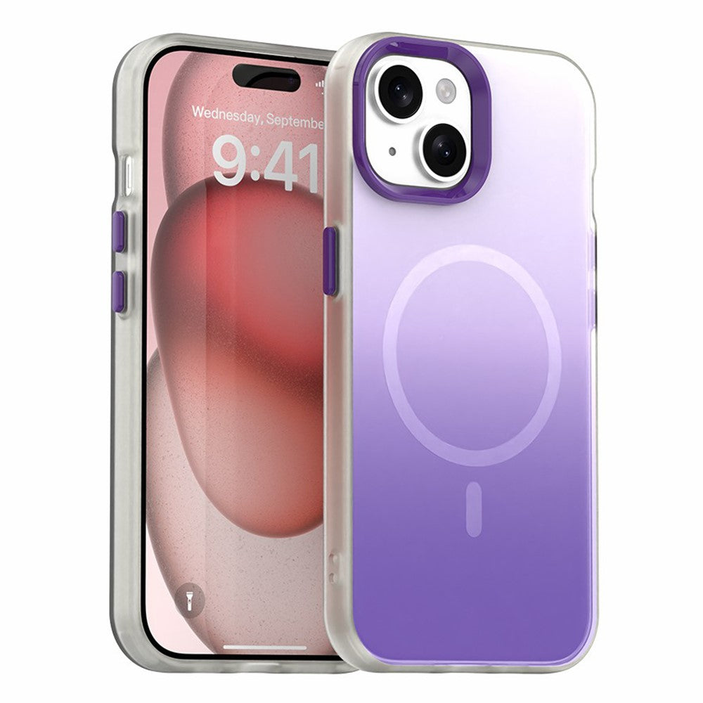 For iPhone 15 Magnetic Case Gradient TPU + PET + PC IMD Shockproof Phone Cover