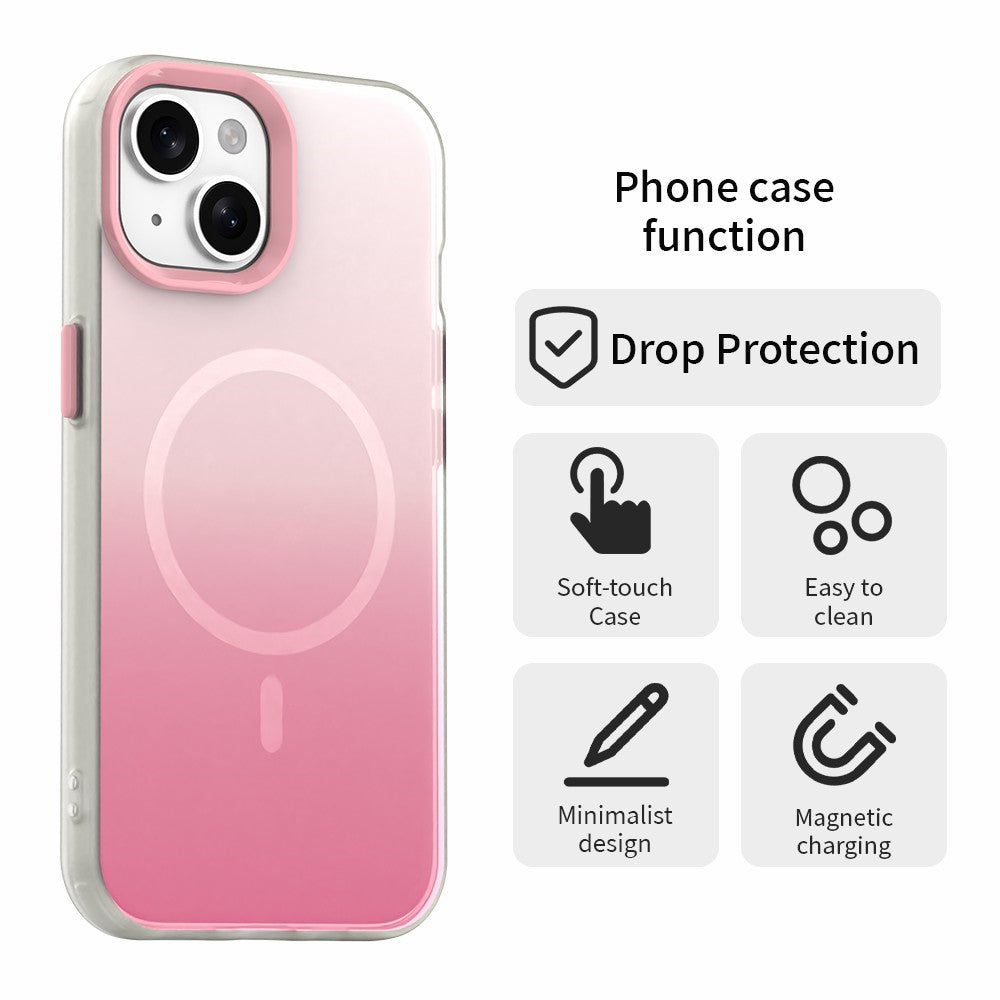 For iPhone 15 Plus Magnetic Case Gradient TPU + PET + PC IMD Shockproof Phone Cover