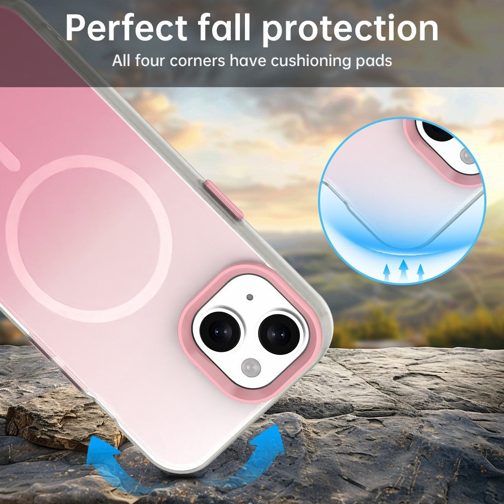 For iPhone 15 Plus Magnetic Case Gradient TPU + PET + PC IMD Shockproof Phone Cover