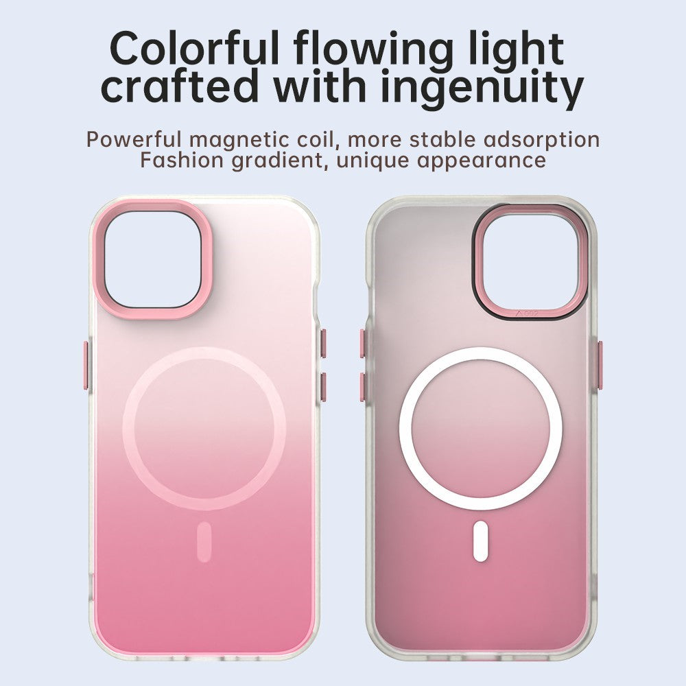 For iPhone 15 Plus Magnetic Case Gradient TPU + PET + PC IMD Shockproof Phone Cover