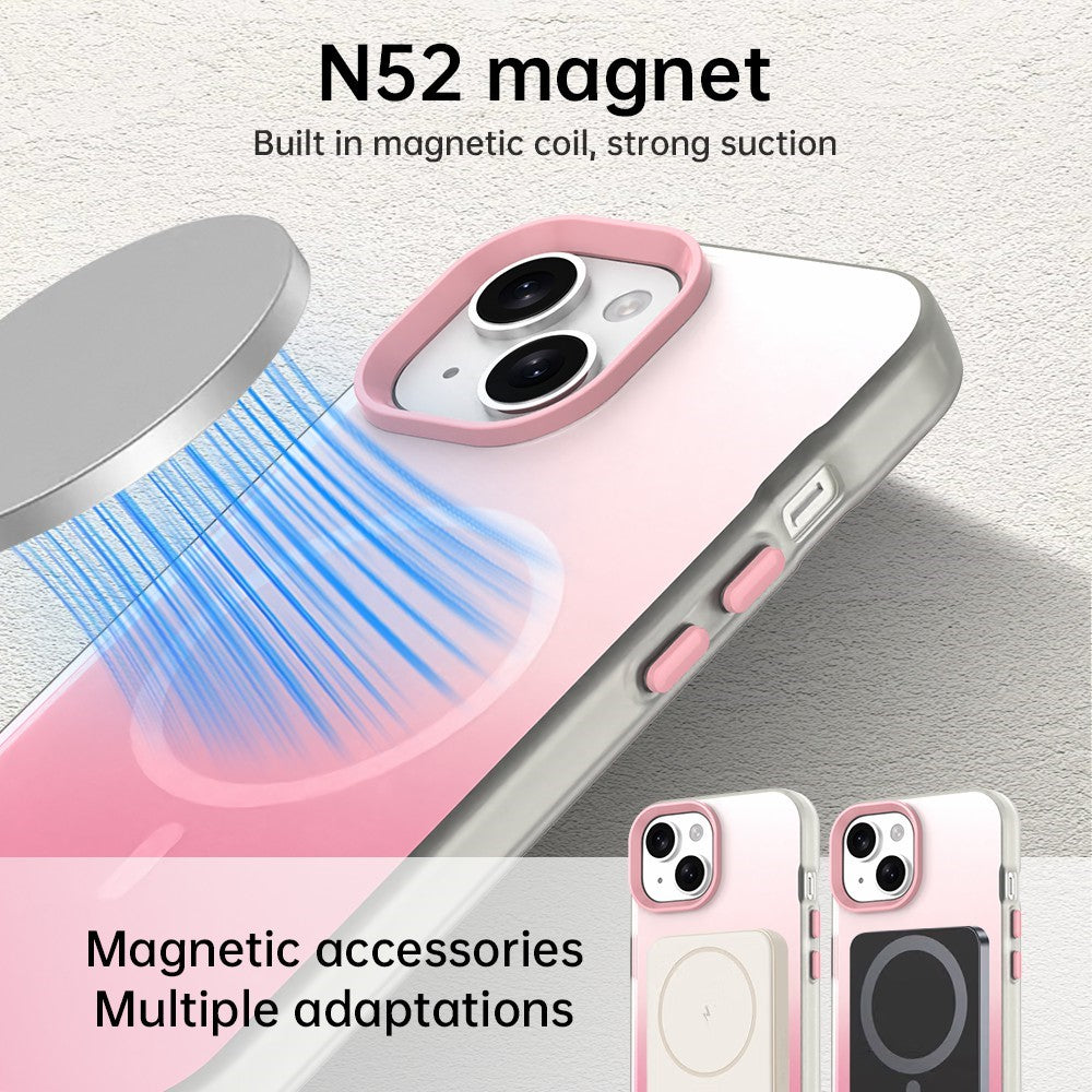 For iPhone 15 Plus Magnetic Case Gradient TPU + PET + PC IMD Shockproof Phone Cover
