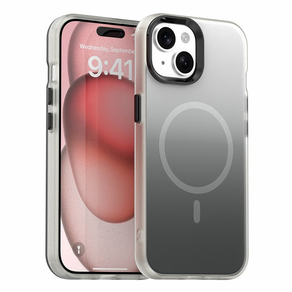 For iPhone 15 Plus Magnetic Case Gradient TPU + PET + PC IMD Shockproof Phone Cover