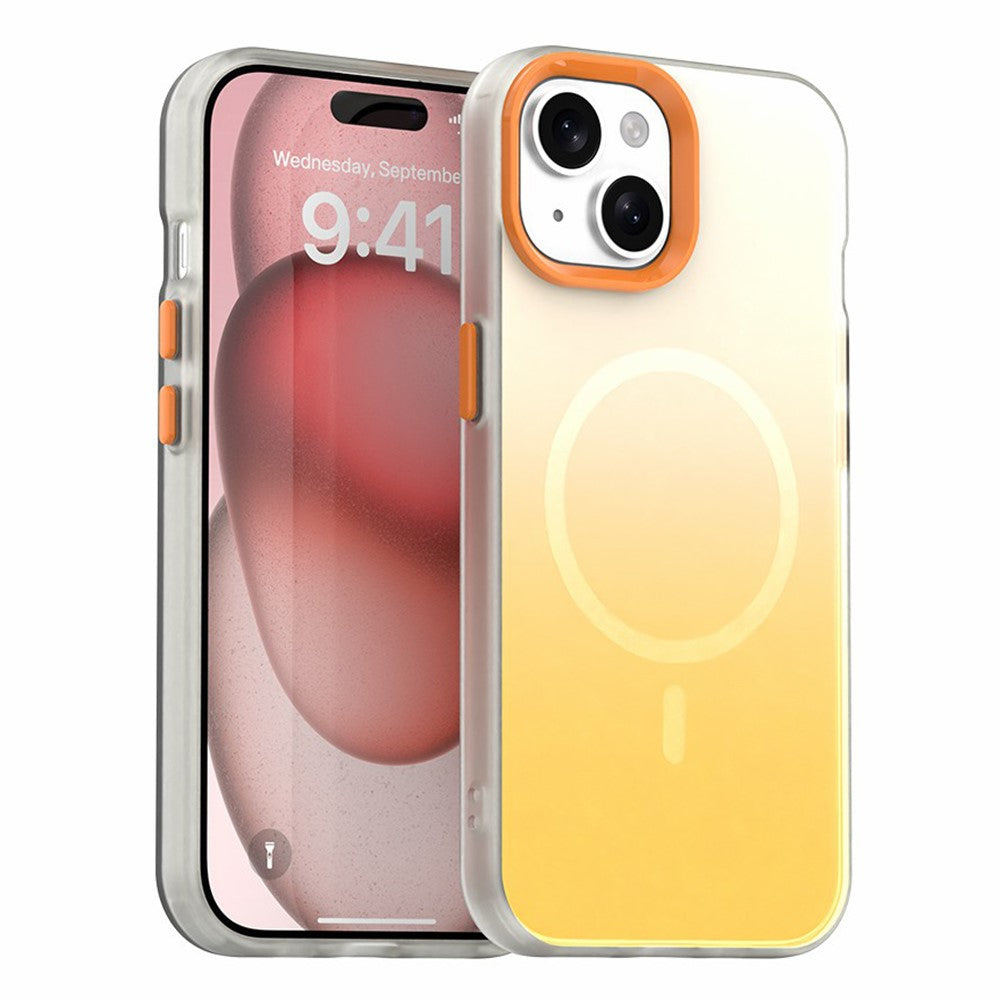 For iPhone 15 Plus Magnetic Case Gradient TPU + PET + PC IMD Shockproof Phone Cover