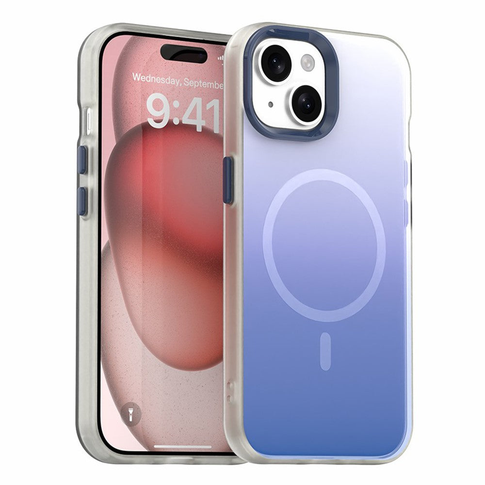 For iPhone 15 Plus Magnetic Case Gradient TPU + PET + PC IMD Shockproof Phone Cover