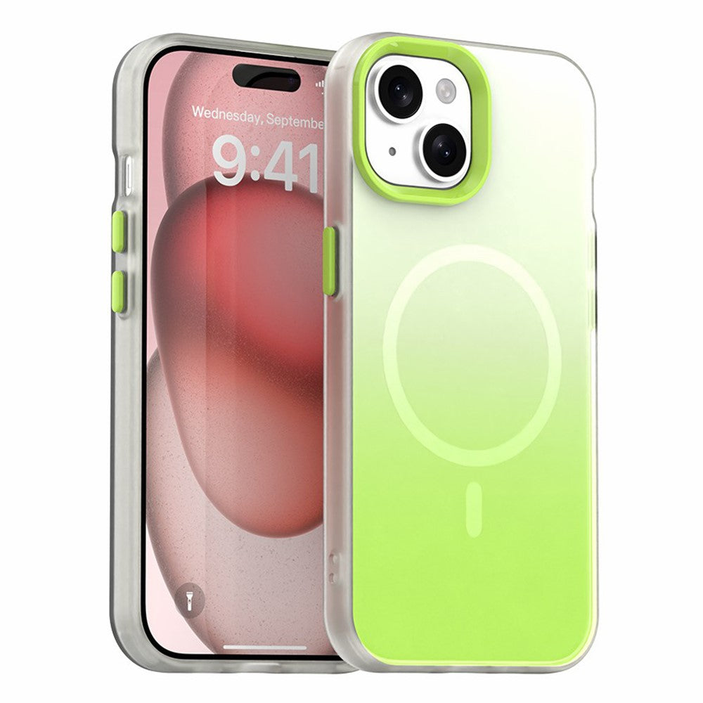 For iPhone 15 Plus Magnetic Case Gradient TPU + PET + PC IMD Shockproof Phone Cover
