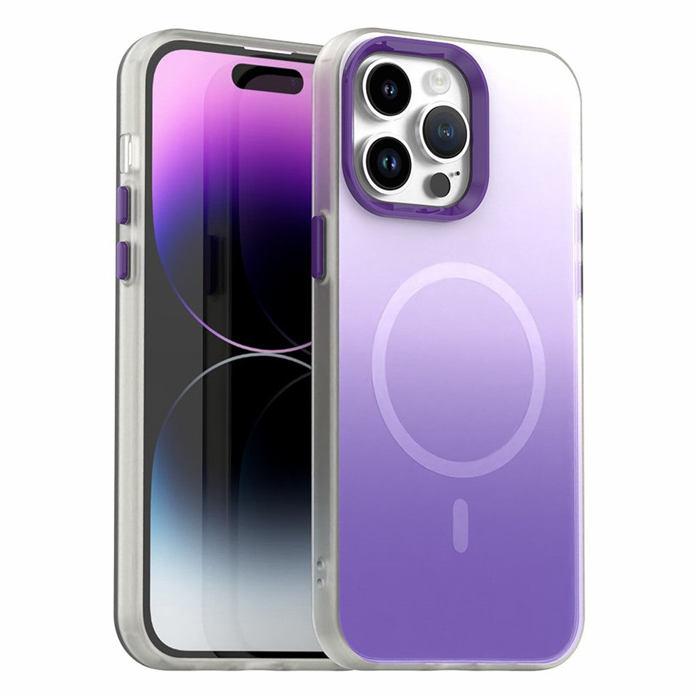 For iPhone 14 Pro Max Magnetic Case Gradient TPU + PET + PC IMD Shockproof Phone Cover