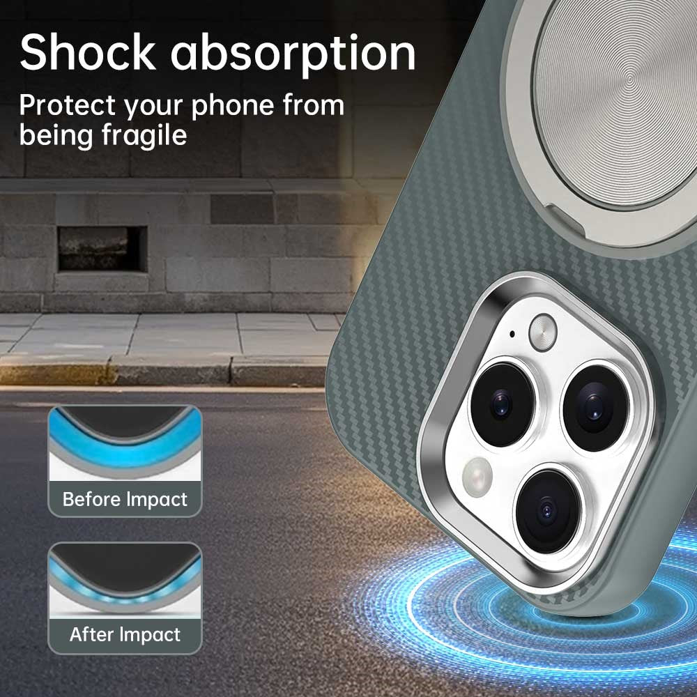 Til iPhone 16 Pro Max cover Roterende magnetisk støttefod Kulfibertekstur TPU + PET + PC telefoncover