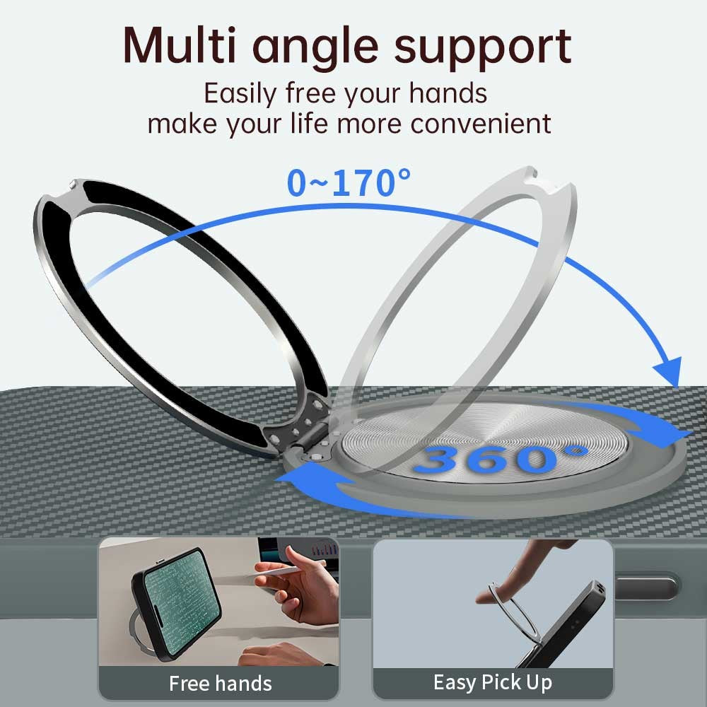 Til iPhone 16 Pro Max cover Roterende magnetisk støttefod Kulfibertekstur TPU + PET + PC telefoncover