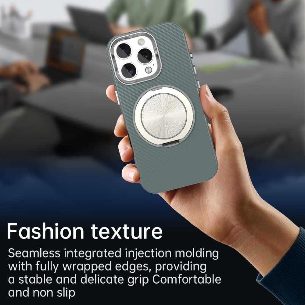 Til iPhone 16 Pro Max cover Roterende magnetisk støttefod Kulfibertekstur TPU + PET + PC telefoncover