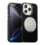 Til iPhone 16 Pro Max cover Roterende magnetisk støttefod Kulfibertekstur TPU + PET + PC telefoncover