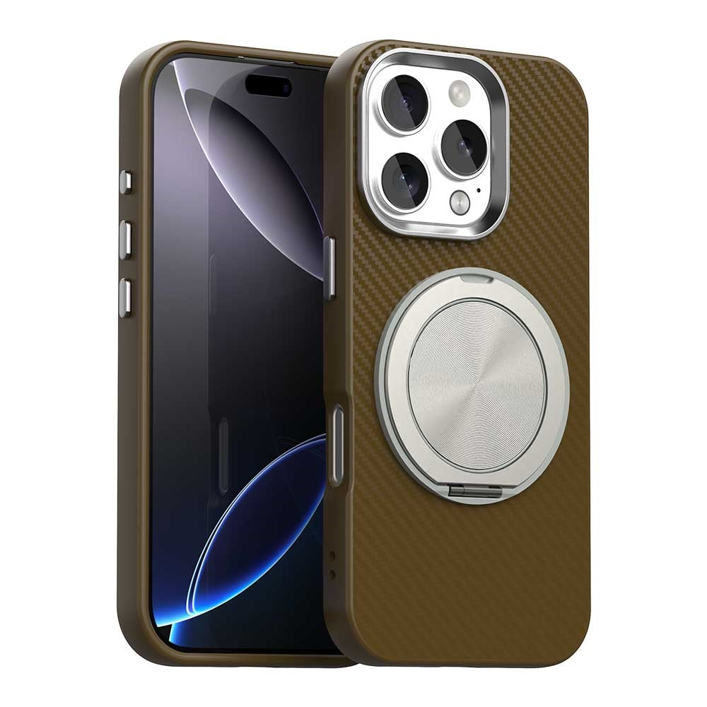 Til iPhone 16 Pro Max cover Roterende magnetisk støttefod Kulfibertekstur TPU + PET + PC telefoncover