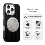 For iPhone 16 Pro Case Rotating Magnetic Kickstand Carbon Fiber Texture TPU + PET + PC Phone Cover