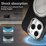 For iPhone 16 Pro Case Rotating Magnetic Kickstand Carbon Fiber Texture TPU + PET + PC Phone Cover