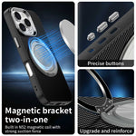 For iPhone 16 Pro Case Rotating Magnetic Kickstand Carbon Fiber Texture TPU + PET + PC Phone Cover