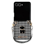 For Samsung Galaxy Z Flip7 5G Case Bear Charm PU Leather + PC Phone Cover with Wrist Strap