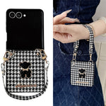 For Samsung Galaxy Z Flip7 5G Case Bear Charm PU Leather + PC Phone Cover with Wrist Strap